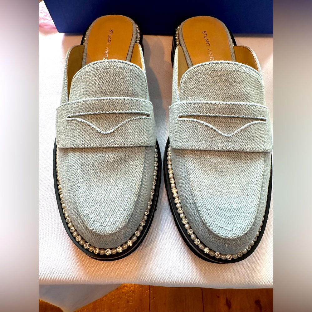 Stuart Weitzman Denim Monty Mules Womens Size 6 - NIB - $550